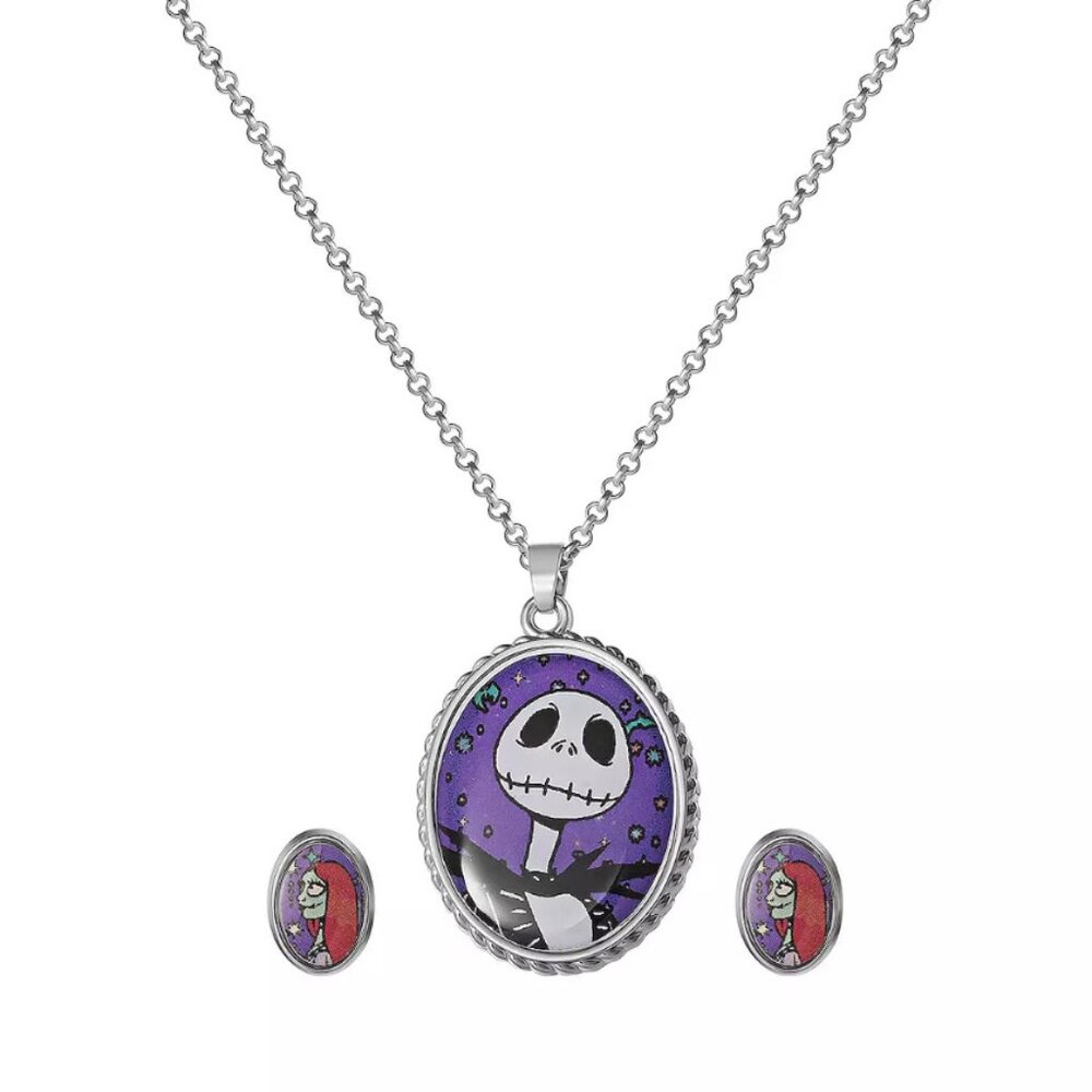 Nightmare Before Christmas Jack Pendant Necklace and Sally Stud Earring Set